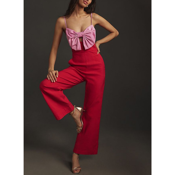 Maeve Pants - Maeve 'Colorblock' Pink Bow Jumpsuit Size 2